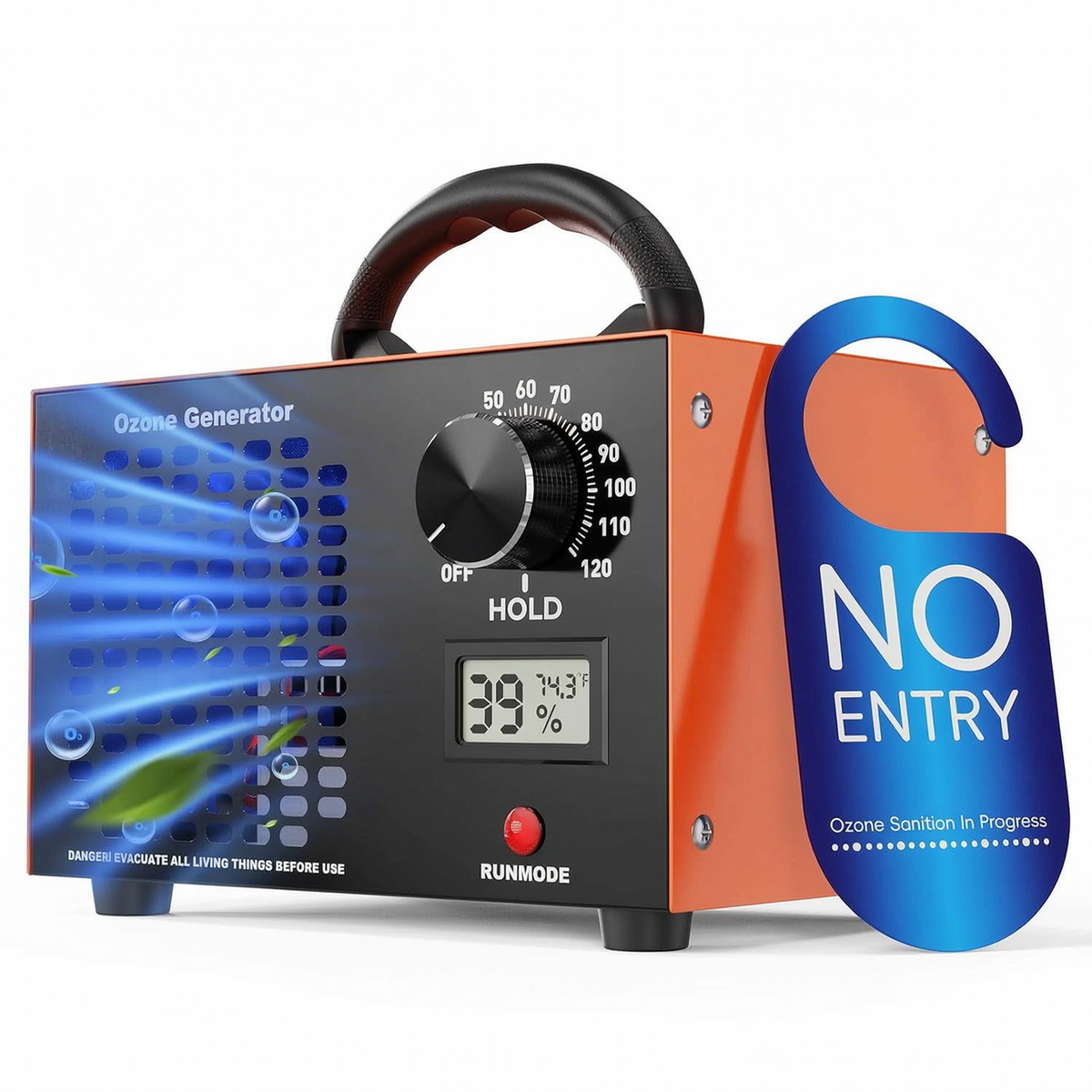 Yolispa Portable Ozone Generator 60,000mg/h Ozone Machine Air Purifier with 120 Min Timer Temp/Humidity Display, Odor Eliminator for Home Car Basement Pet Smoke Smell Removal,Orange