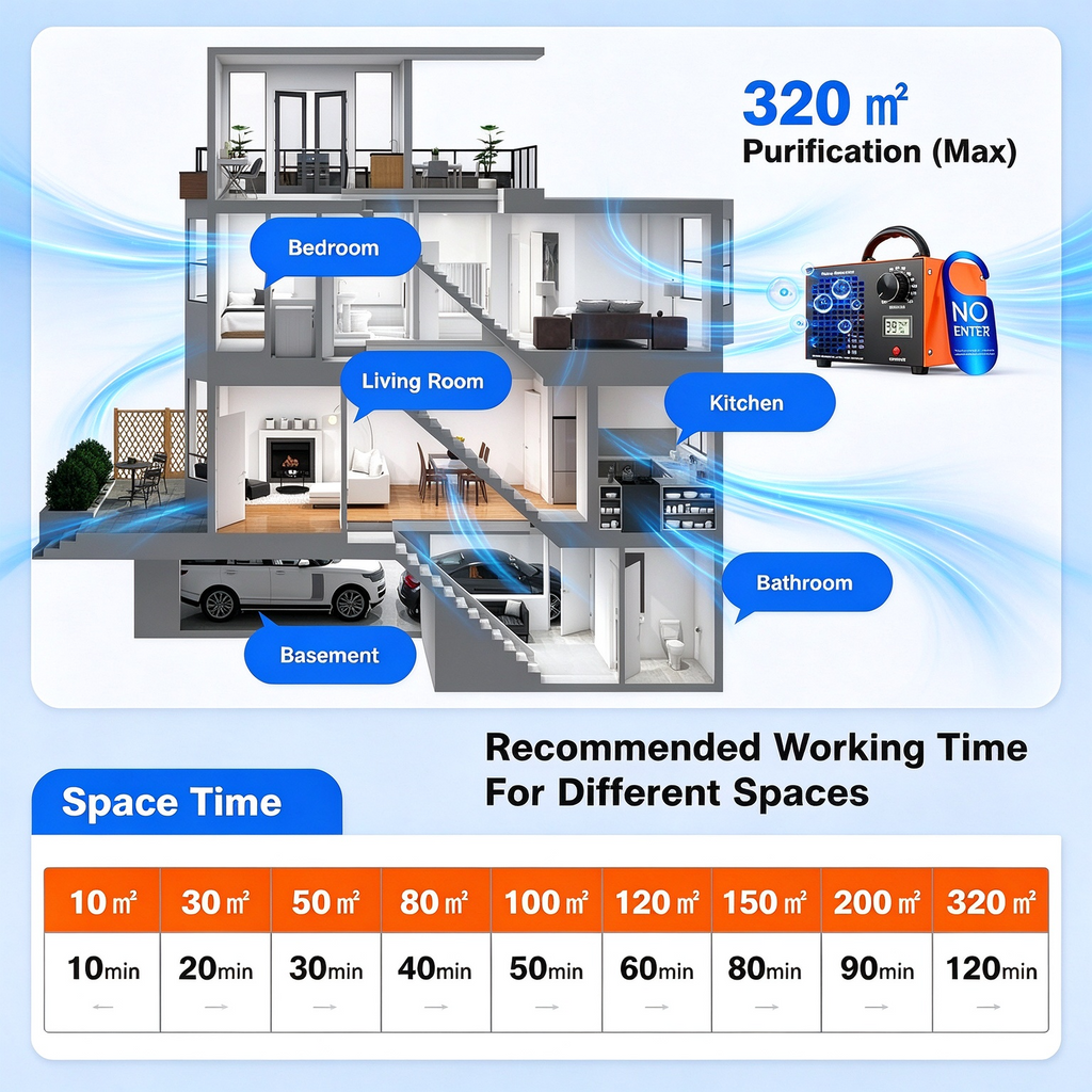 Yolispa Portable Ozone Generator 60,000mg/h Ozone Machine Air Purifier with 120 Min Timer Temp/Humidity Display, Odor Eliminator for Home Car Basement Pet Smoke Smell Removal,Orange
