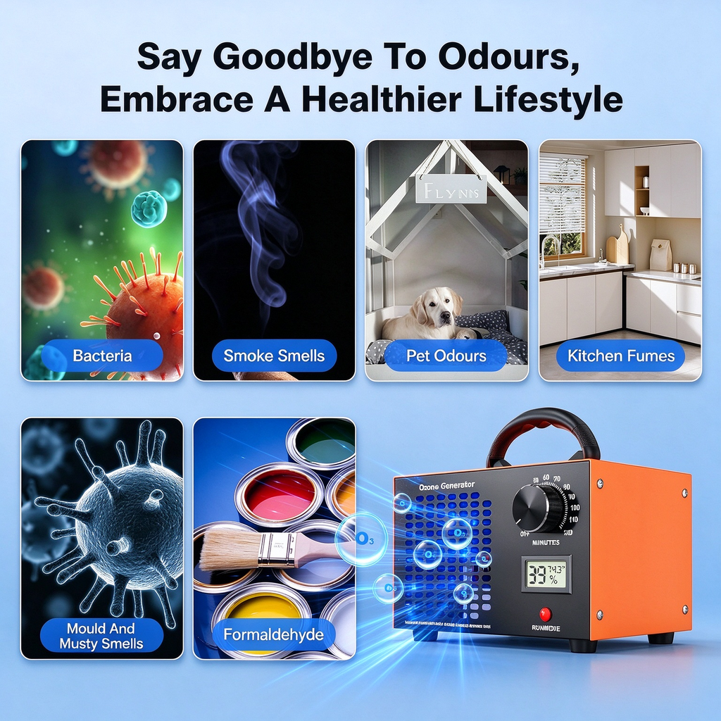Yolispa Portable Ozone Generator 60,000mg/h Ozone Machine Air Purifier with 120 Min Timer Temp/Humidity Display, Odor Eliminator for Home Car Basement Pet Smoke Smell Removal,Orange