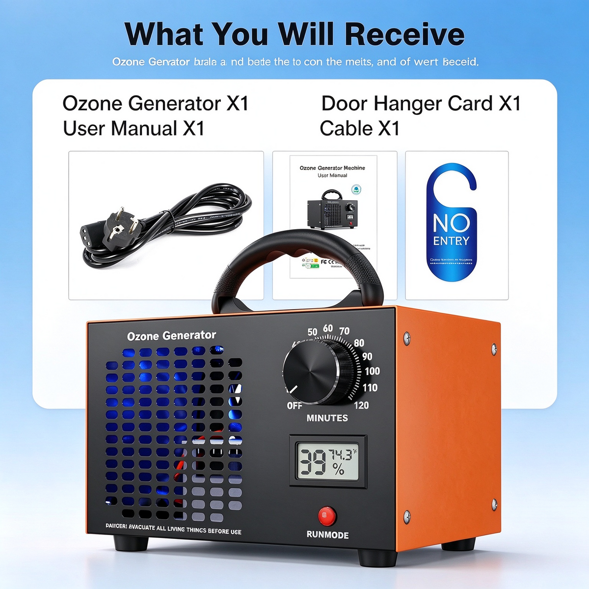 Yolispa Portable Ozone Generator 60,000mg/h Ozone Machine Air Purifier with 120 Min Timer Temp/Humidity Display, Odor Eliminator for Home Car Basement Pet Smoke Smell Removal,Orange