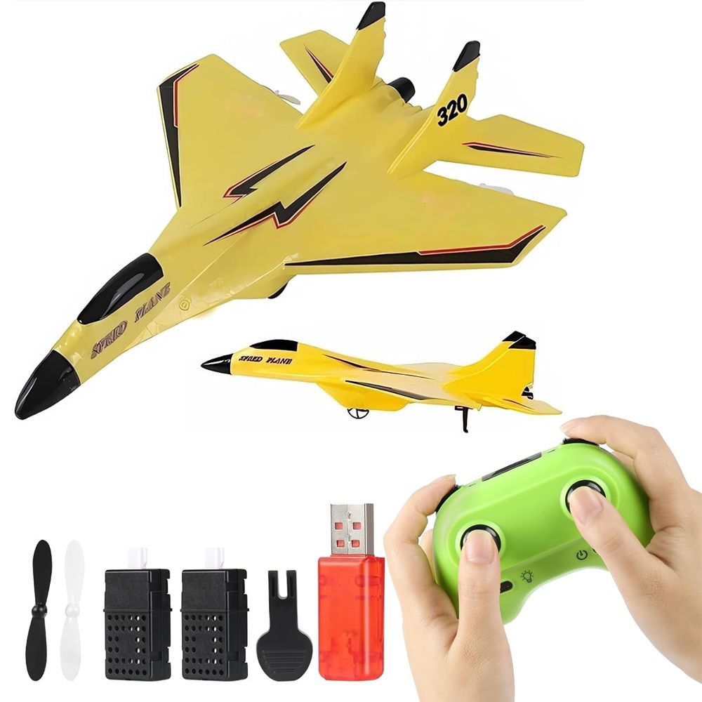 Yolispa RC Plane for Kids, 2.4Ghz Remote Control Airplane Toy with Colorful LED Lights, Foam RC Plane Ready to Fly Toy for Kids Adult Beginner, Yellow