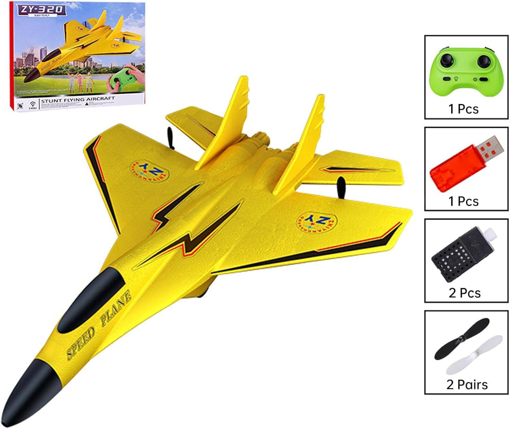 Yolispa RC Plane for Kids, 2.4Ghz Remote Control Airplane Toy with Colorful LED Lights, Foam RC Plane Ready to Fly Toy for Kids Adult Beginner, Yellow