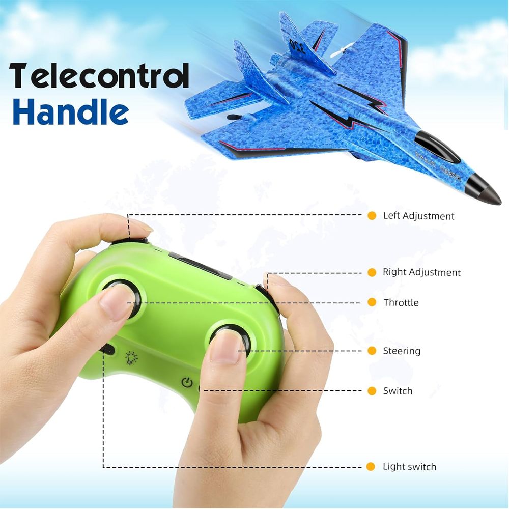 Yolispa RC Plane for Kids, 2.4Ghz Remote Control Airplane Toy with Colorful LED Lights, Foam RC Plane Ready to Fly Toy for Kids Adult Beginner, Yellow