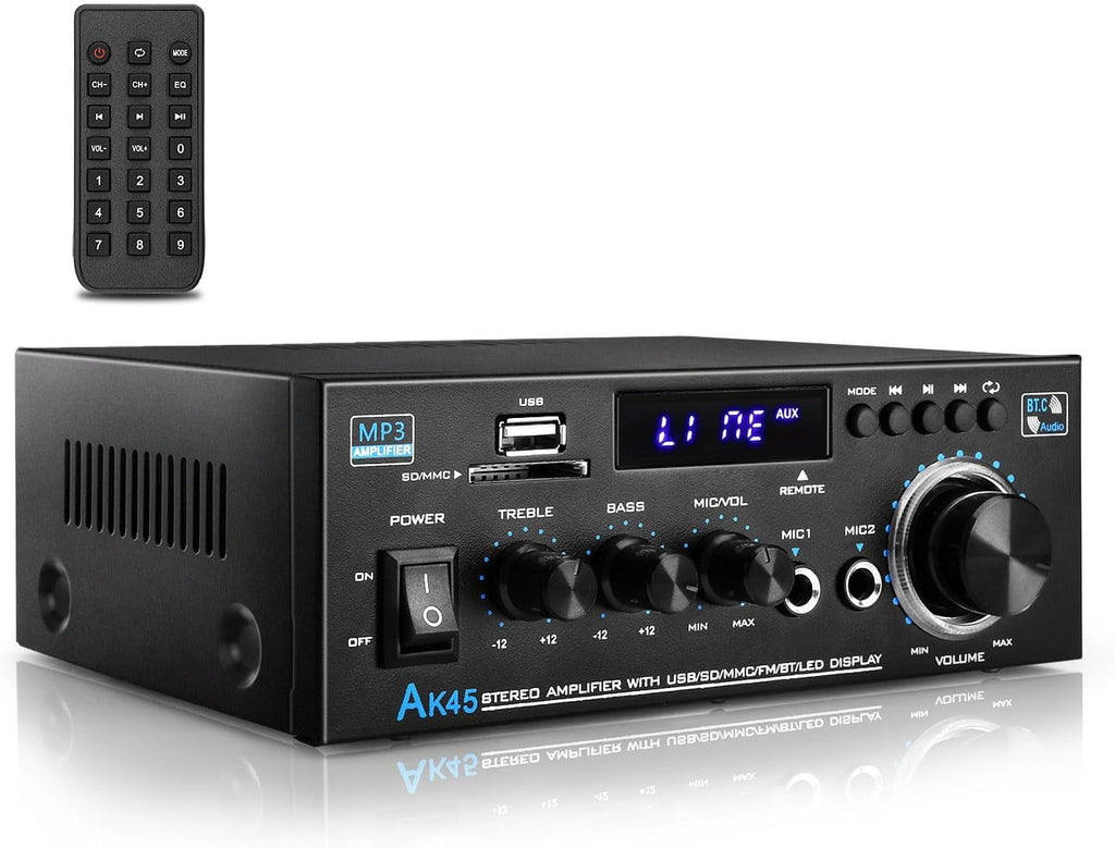Yolispa Stereo Amplifier Receiver, Wireless Bluetooth Stereo Power Amplifier,AK45 Stereo Audio Amplifier Receiver 2 Channel,HiFi Power Amplifier Home Theater Stereo Receiver for Home Speaker