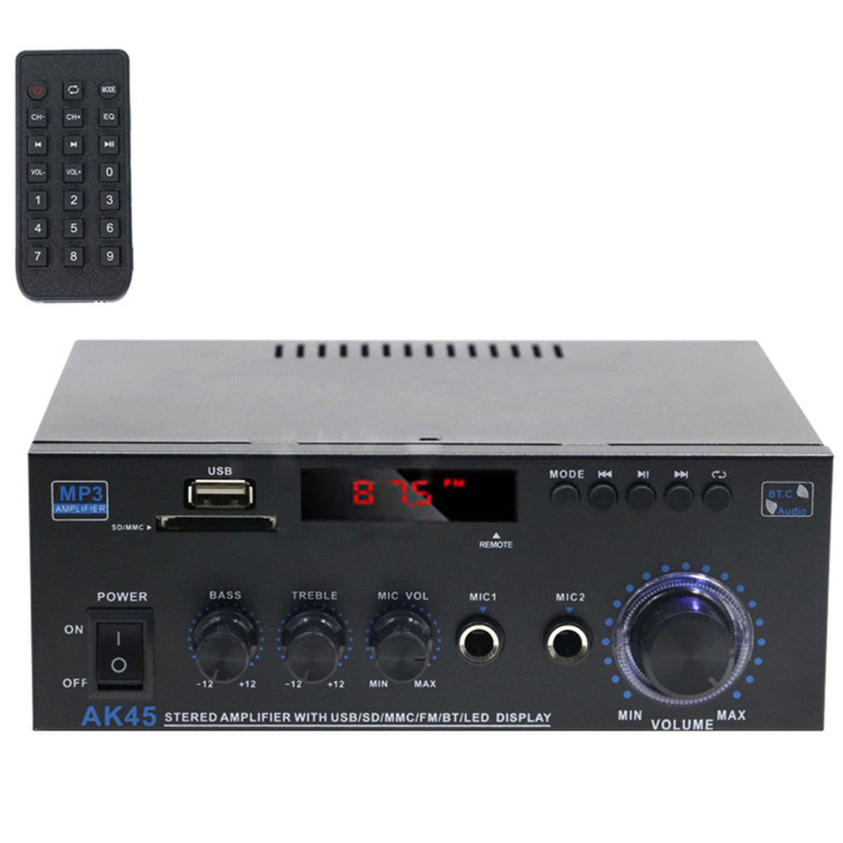 Yolispa Stereo Amplifier Receiver, Wireless Bluetooth Stereo Power Amplifier,AK45 Stereo Audio Amplifier Receiver 2 Channel,HiFi Power Amplifier Home Theater Stereo Receiver for Home Speaker