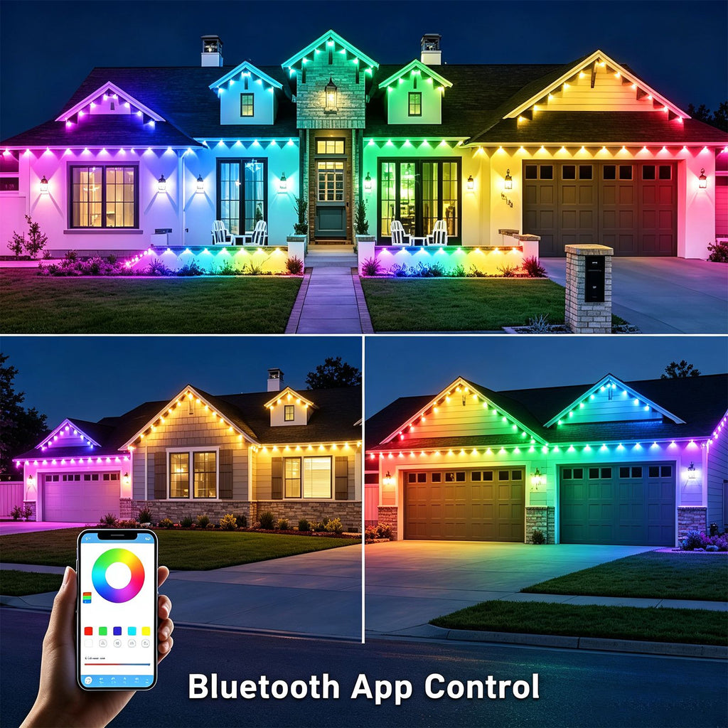 Yolispa 200ft Permanent Outdoor Lights RGBIC Smart Eave Lights, IP67 Waterproof App/Remote Control LED String for Patio Holiday Party, IC Control and Scene Modes for Halloween Christmas Decor