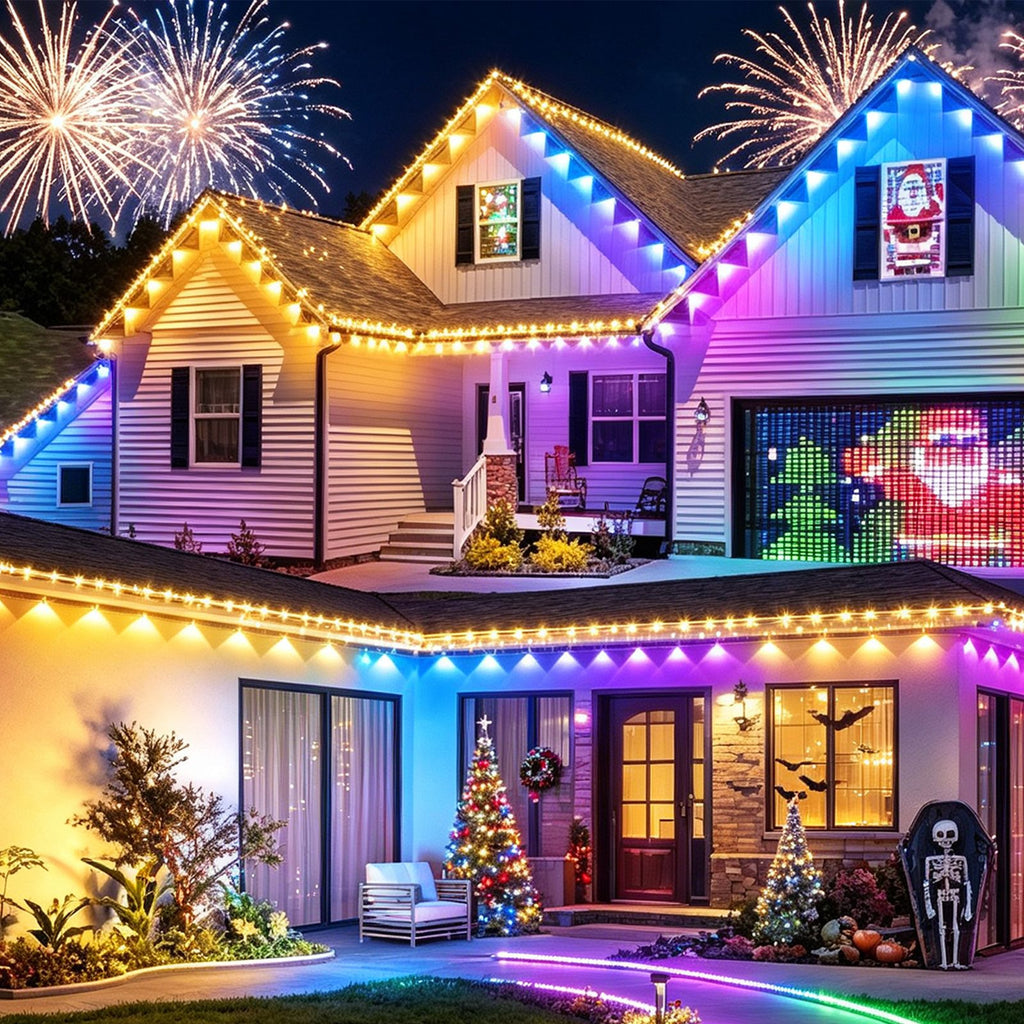 Yolispa 200ft Permanent Outdoor Lights RGBIC Smart Eave Lights, IP67 Waterproof App/Remote Control LED String for Patio Holiday Party, IC Control and Scene Modes for Halloween Christmas Decor
