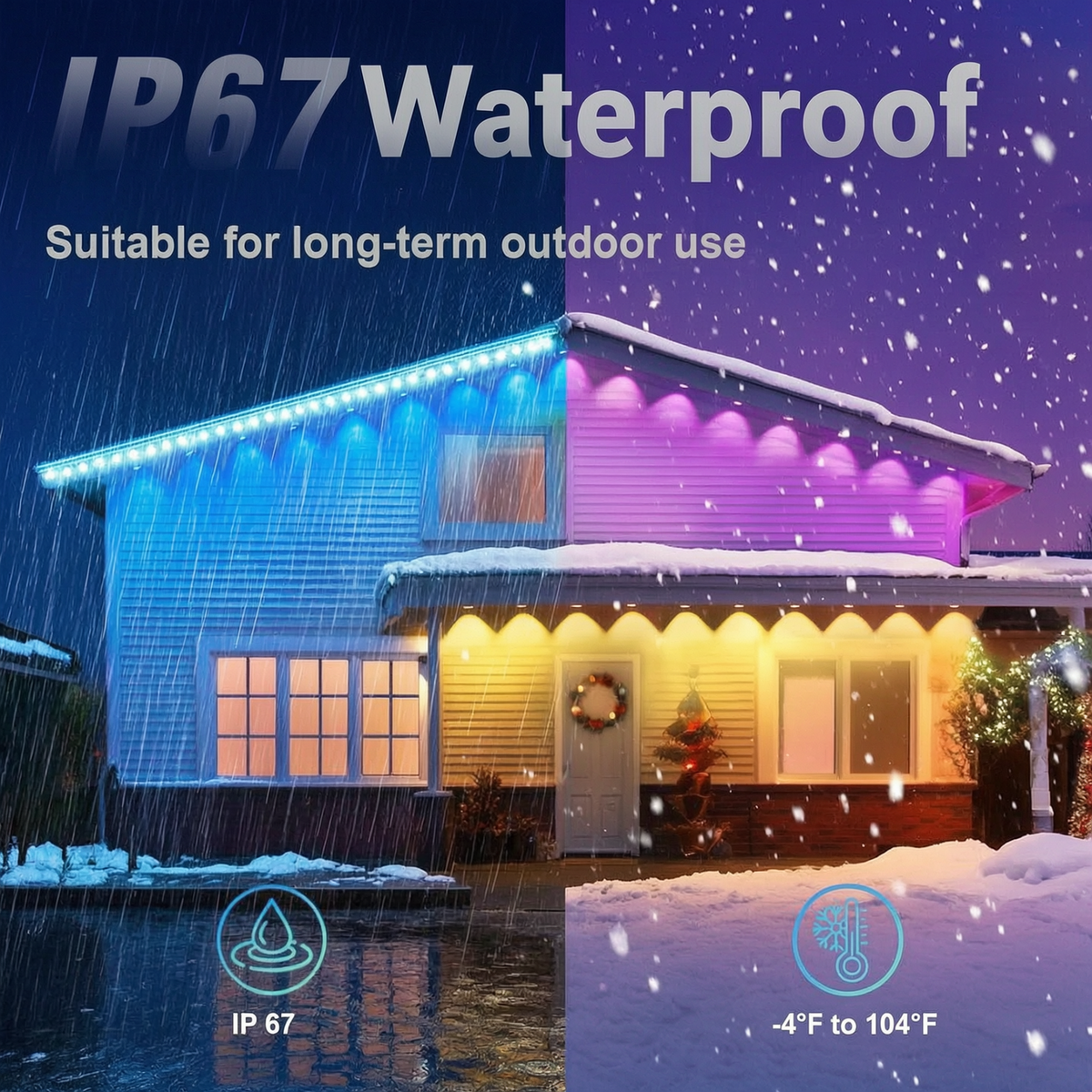 Yolispa 200ft Permanent Outdoor Lights RGBIC Smart Eave Lights, IP67 Waterproof App/Remote Control LED String for Patio Holiday Party, IC Control and Scene Modes for Halloween Christmas Decor