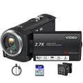 Yolispa 2.7K Video Camera Camcorder, 56MP Digital Vlogging Camera with 16X Zoom, Webcam Mode, 270° Rotatable Screen, 2 Batteries & 32GB SD Card for Travel YouTube Live Streaming