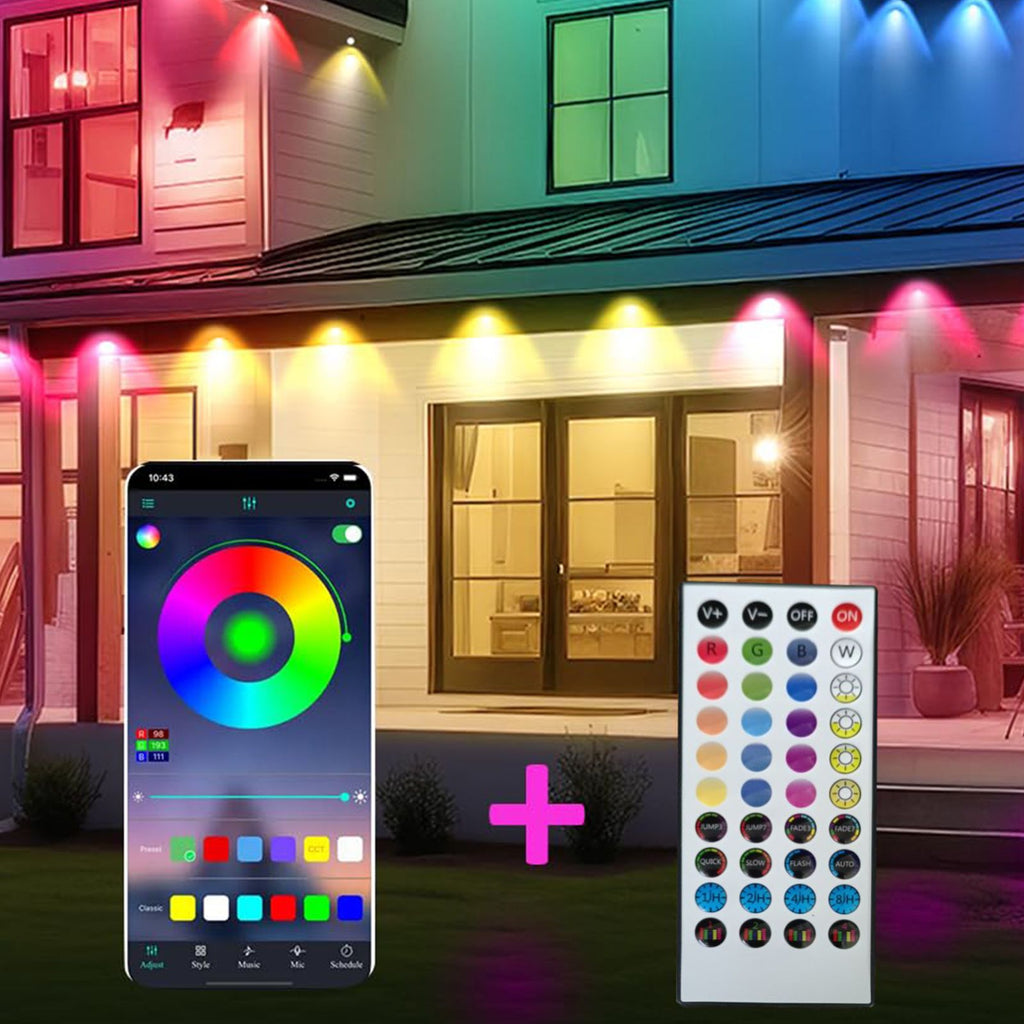 Yolispa 50FT Permanent Outdoor Lights for House, IP67 Waterproof Smart RGB Eaves String Lights with App/Remote Control, 25 RGB LED String Lights for Roof Patio Eave Party Decor