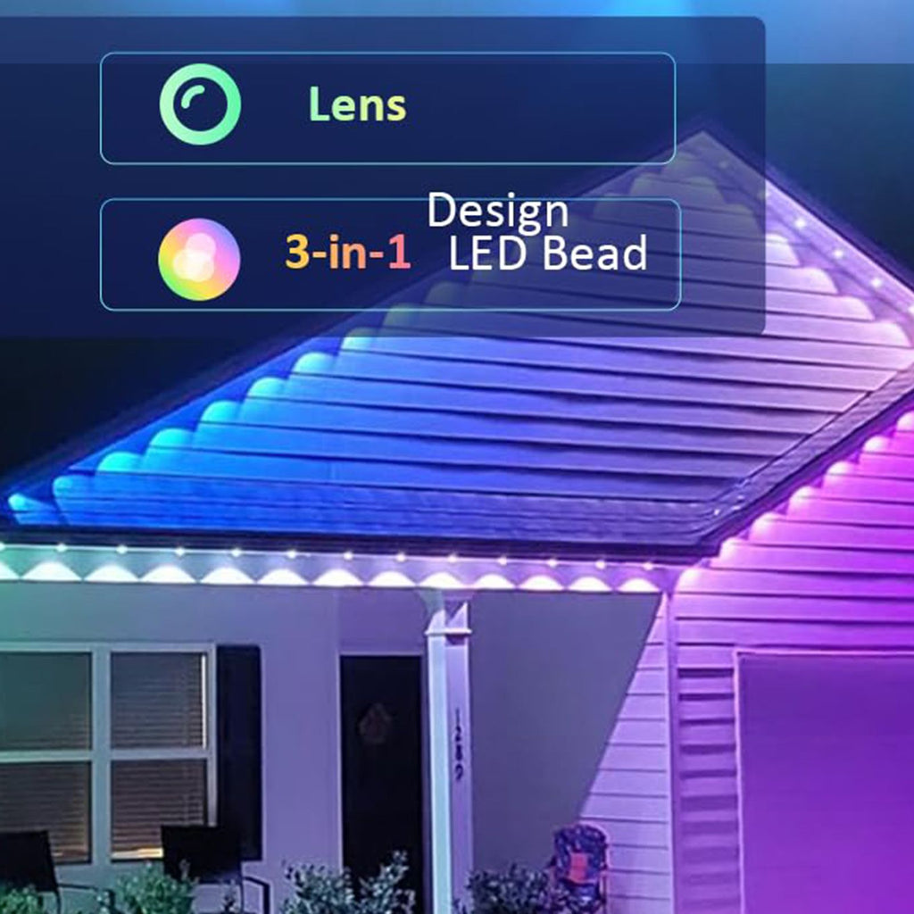 Yolispa 50FT Permanent Outdoor Lights for House, IP67 Waterproof Smart RGB Eaves String Lights with App/Remote Control, 25 RGB LED String Lights for Roof Patio Eave Party Decor