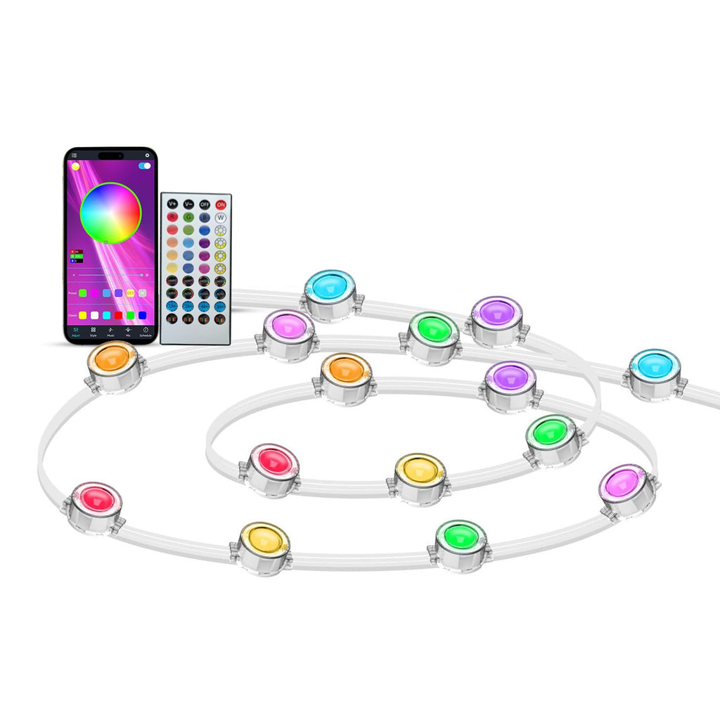 Yolispa 50FT Permanent Outdoor Lights for House, IP67 Waterproof Smart RGB Eaves String Lights with App/Remote Control, 25 RGB LED String Lights for Roof Patio Eave Party Decor