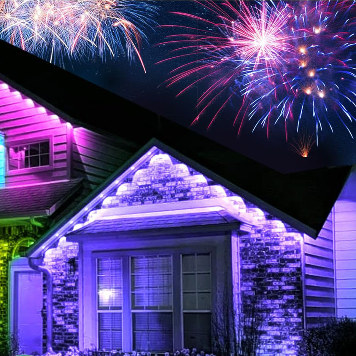Yolispa 50FT Permanent Outdoor Lights for House, IP67 Waterproof Smart RGB Eaves String Lights with App/Remote Control, 25 RGB LED String Lights for Roof Patio Eave Party Decor