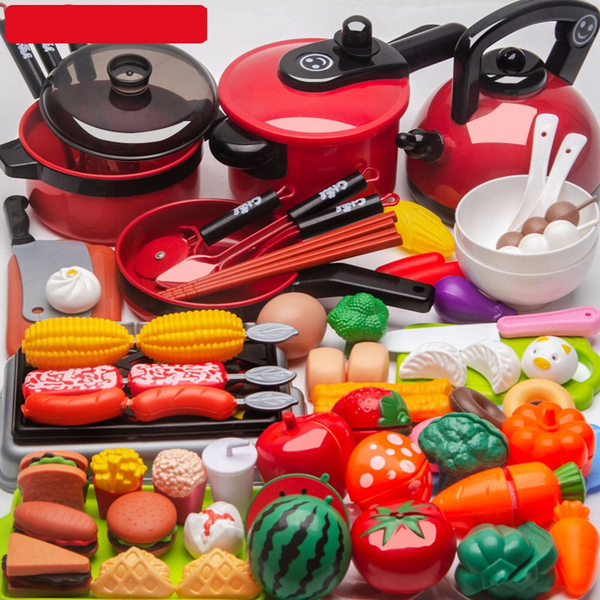 Yolispa 73 Pcs Kitchen Cutting Play Food Toys, Kitchen Pretend Toy Role Play Cutting Fruits Food Toy& Cookware Pot& Pan Set,Kitchenware and Cooking Utensil Educational Toys