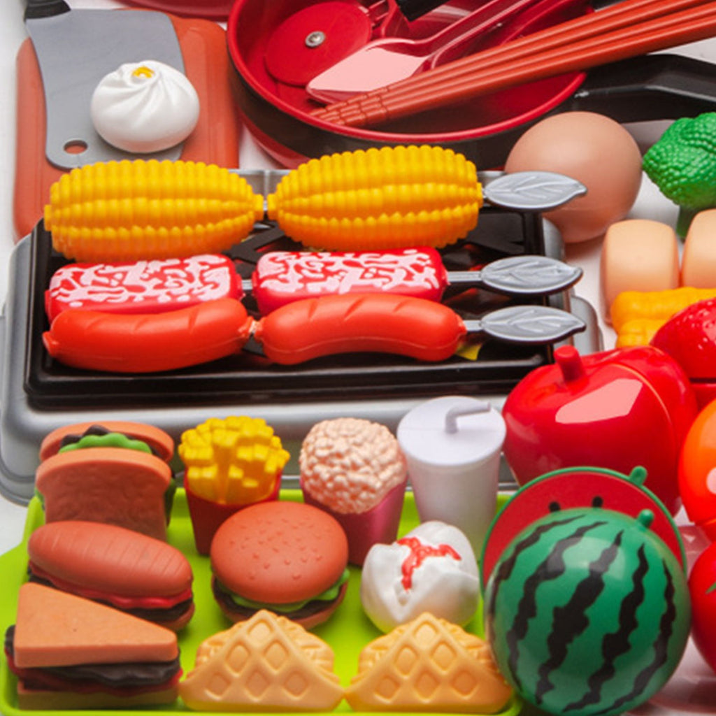 Yolispa 73 Pcs Kitchen Cutting Play Food Toys, Kitchen Pretend Toy Role Play Cutting Fruits Food Toy& Cookware Pot& Pan Set,Kitchenware and Cooking Utensil Educational Toys