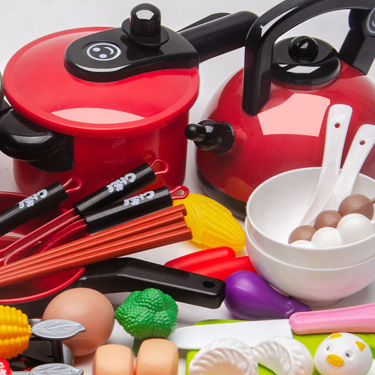 Yolispa 73 Pcs Kitchen Cutting Play Food Toys, Kitchen Pretend Toy Role Play Cutting Fruits Food Toy& Cookware Pot& Pan Set,Kitchenware and Cooking Utensil Educational Toys