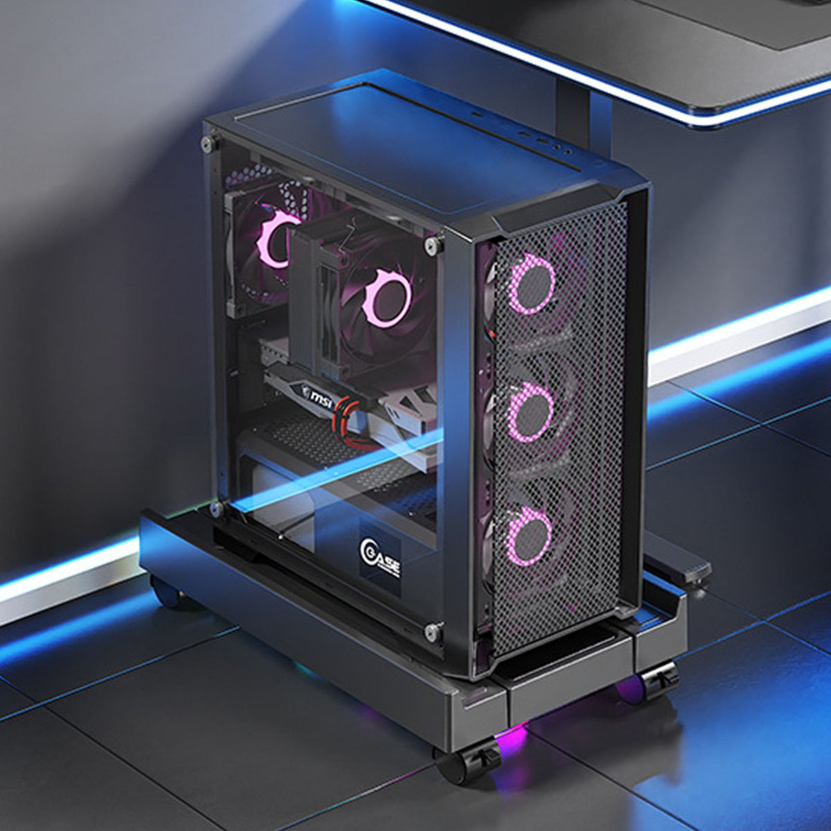 Yolispa Adjustable Computer Tower Stand with Cooling Fan, Mobile CPU Stand with 4 Rolling Casters, Under Desk CPU Holder PC Floor Cart PC Riser for Office,Gamers and Students