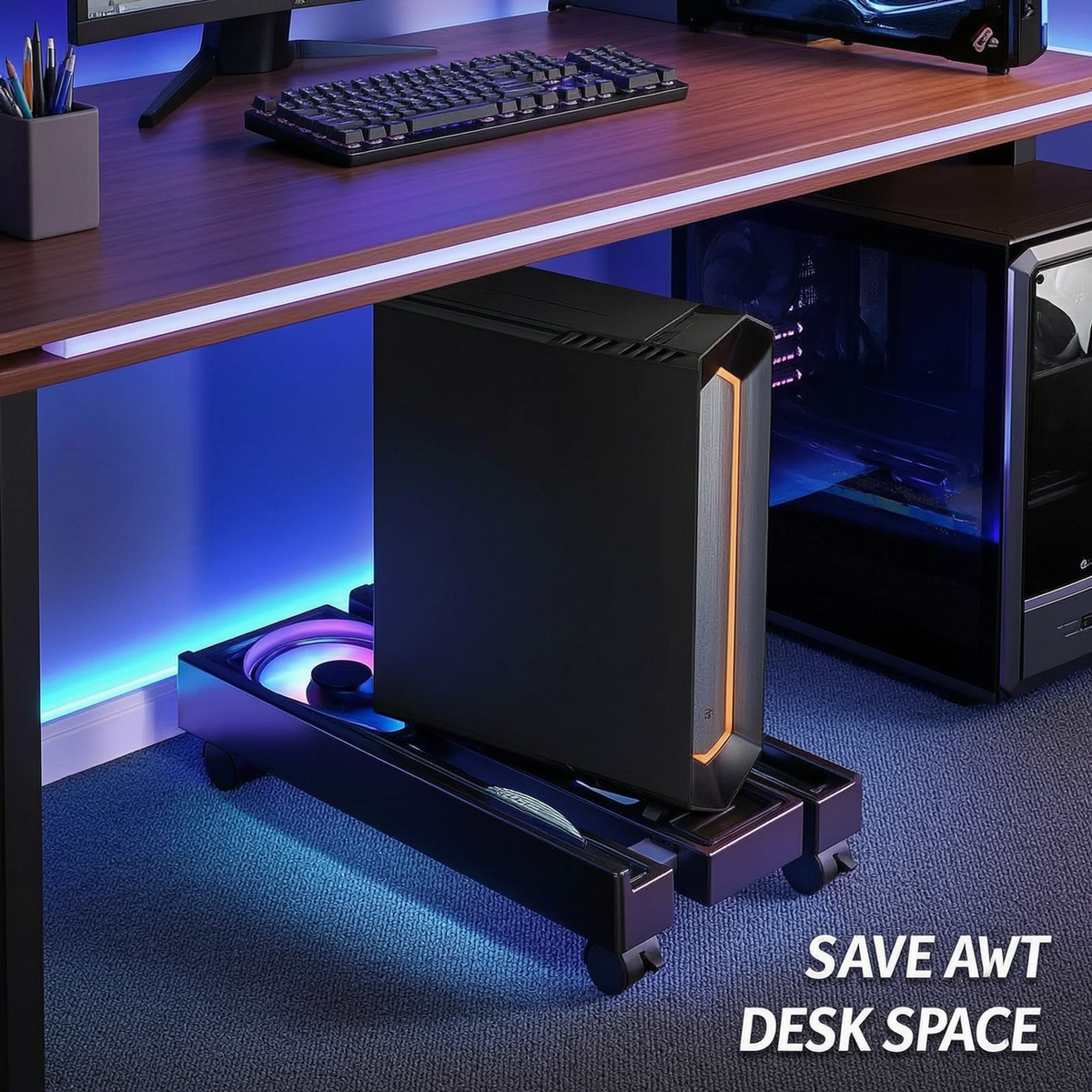 Yolispa Adjustable Computer Tower Stand with Cooling Fan, Mobile CPU Stand with 4 Rolling Casters, Under Desk CPU Holder PC Floor Cart PC Riser for Office,Gamers and Students