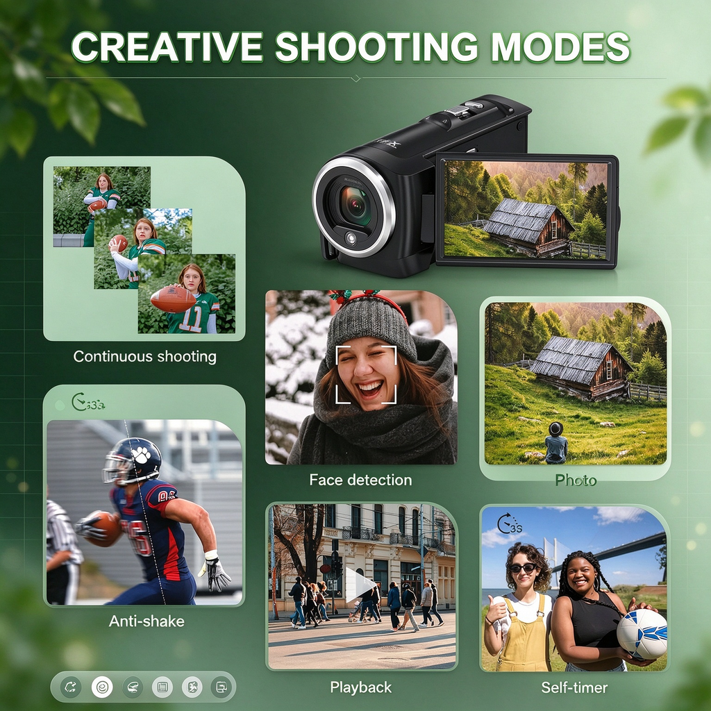 Yolispa 2.7K Video Camera Camcorder, 56MP Digital Vlogging Camera with 16X Zoom, Webcam Mode, 270° Rotatable Screen, 2 Batteries & 32GB SD Card for Travel YouTube Live Streaming