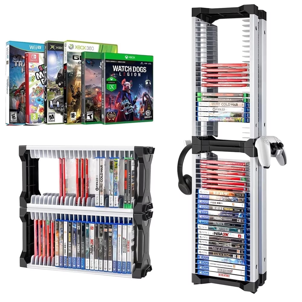 Yolispa Video Game Storage Tower, Universal DVD and Blu-Ray Disks Holder Organizer for 46 Games Storage ABS Stand Compatible with PS5 PS4 Xbox Switch Games Gamer Gifts
