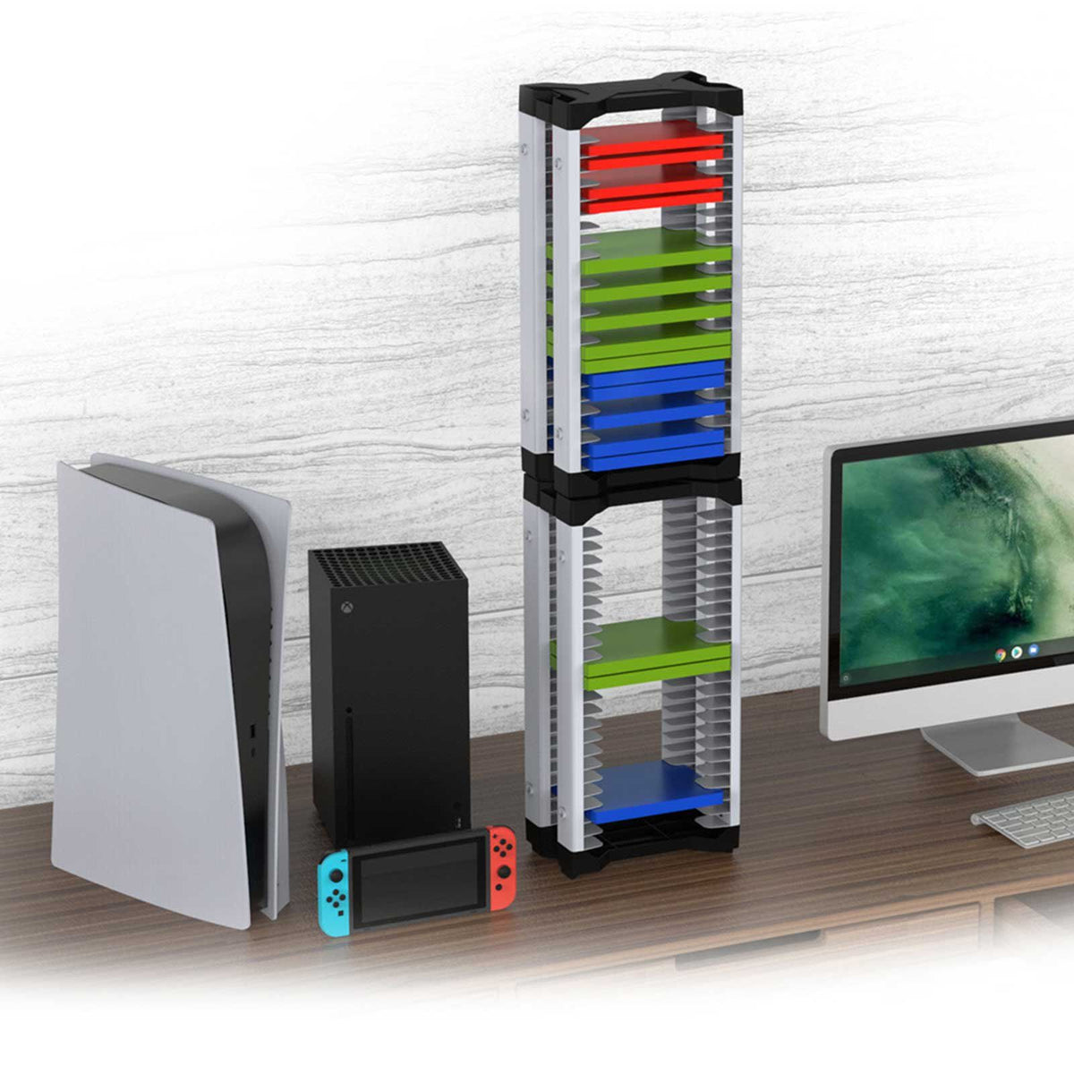 Yolispa Video Game Storage Tower, Universal DVD and Blu-Ray Disks Holder Organizer for 46 Games Storage ABS Stand Compatible with PS5 PS4 Xbox Switch Games Gamer Gifts