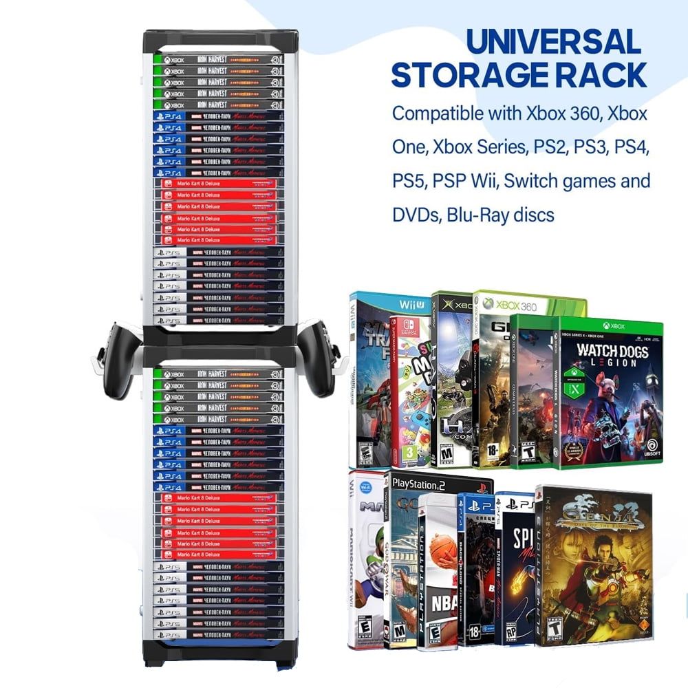 Yolispa Video Game Storage Tower, Universal DVD and Blu-Ray Disks Holder Organizer for 46 Games Storage ABS Stand Compatible with PS5 PS4 Xbox Switch Games Gamer Gifts