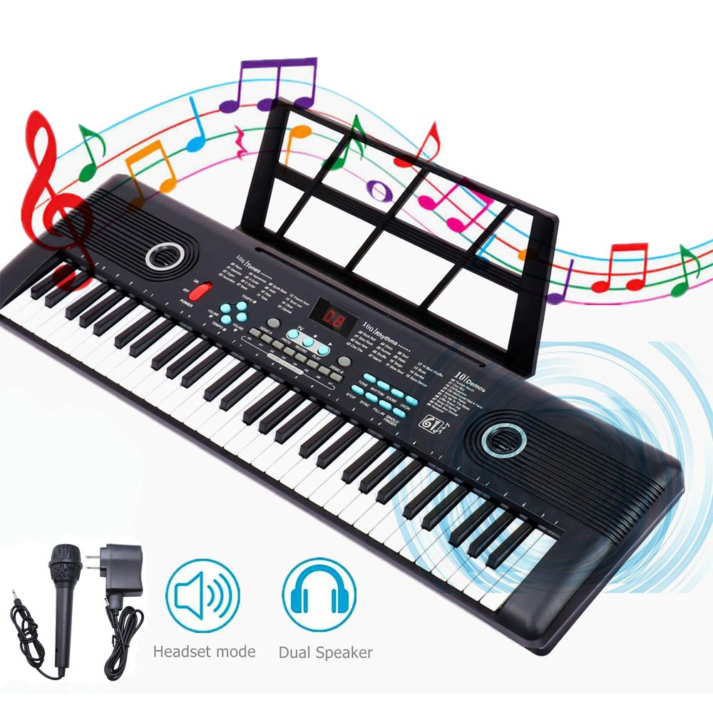 Yolispa 61 Key Keyboard Piano for Kids Beginners, Portable Electronic Digital Piano with Built-in Microphone, Sheet Music Stand & Power Adapter, 100 Tones & Rhythms, Recording Function, Perfect Gift
