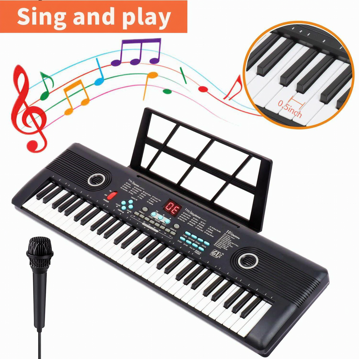 Yolispa 61 Key Keyboard Piano for Kids Beginners, Portable Electronic Digital Piano with Built-in Microphone, Sheet Music Stand & Power Adapter, 100 Tones & Rhythms, Recording Function, Perfect Gift