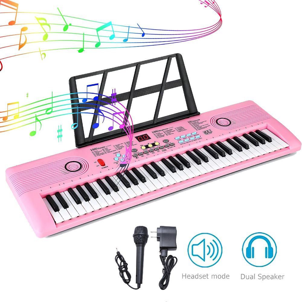 Yolispa 61 Key Keyboard Piano, Electronic Digital Piano with Built-In Speaker Microphone& Dual Speakers, Sheet Music Stand & Power Adapter, Portable Piano Keyboard for Beginners Kids & Adults