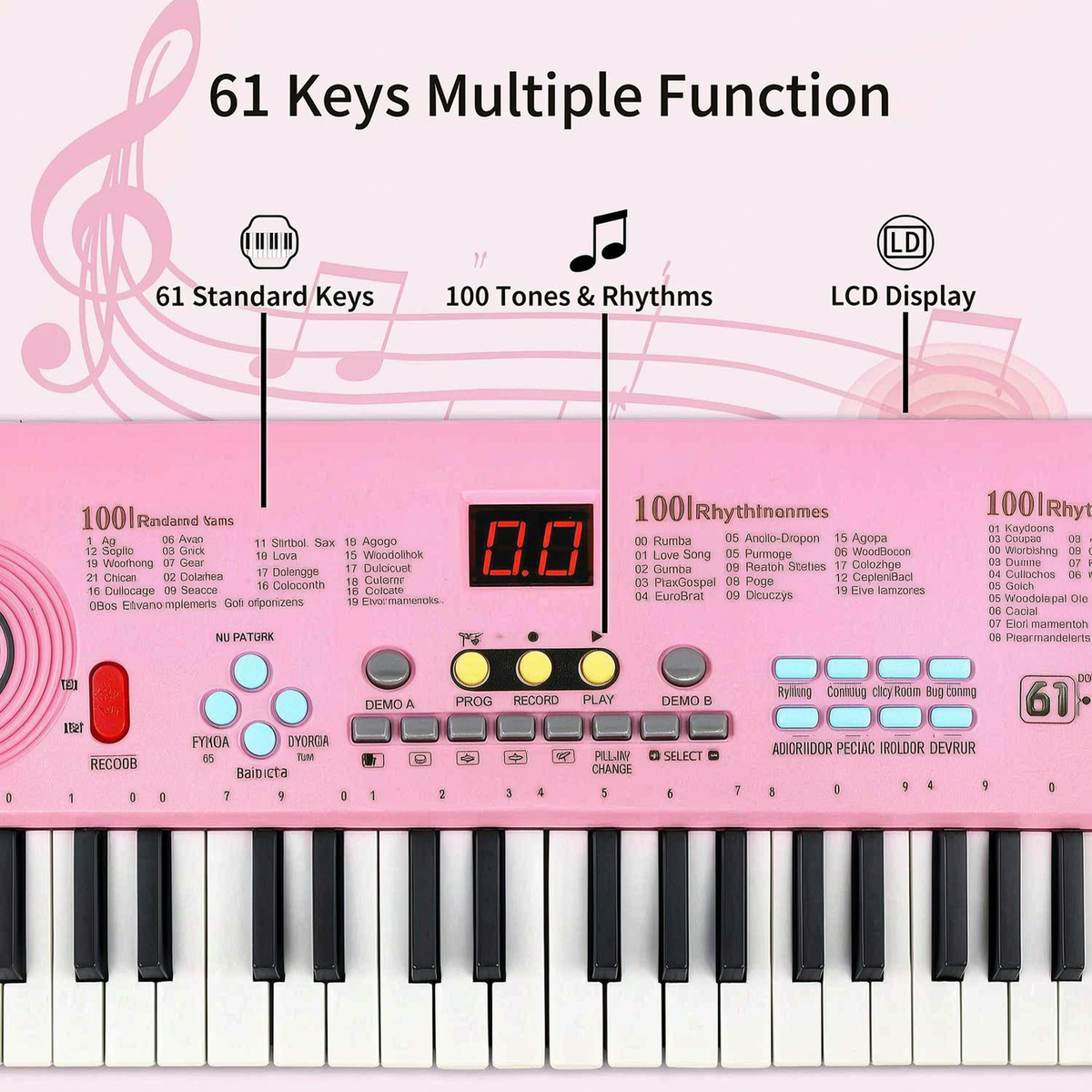 Yolispa 61 Key Keyboard Piano, Electronic Digital Piano with Built-In Speaker Microphone& Dual Speakers, Sheet Music Stand & Power Adapter, Portable Piano Keyboard for Beginners Kids & Adults