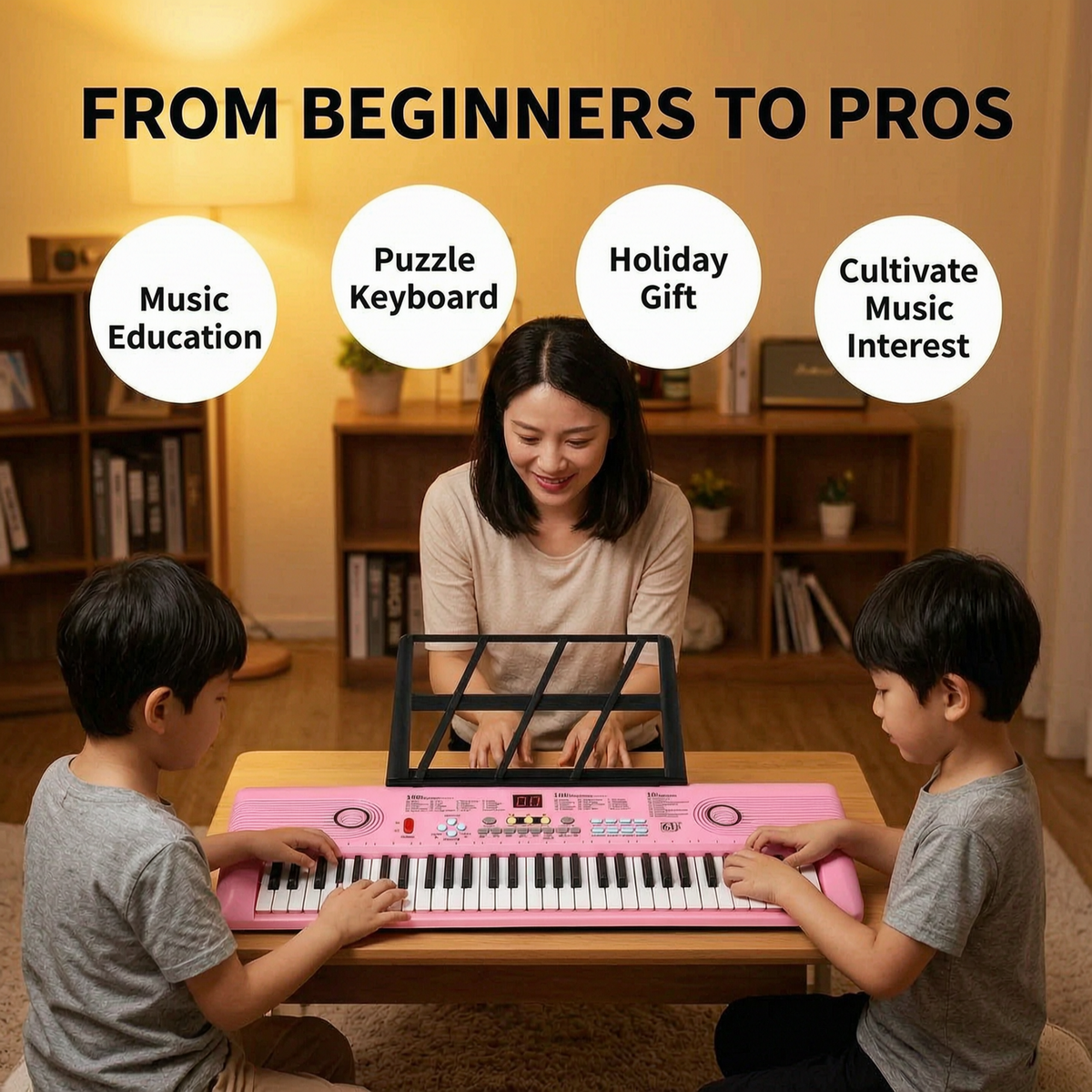 Yolispa 61 Key Keyboard Piano, Electronic Digital Piano with Built-In Speaker Microphone& Dual Speakers, Sheet Music Stand & Power Adapter, Portable Piano Keyboard for Beginners Kids & Adults