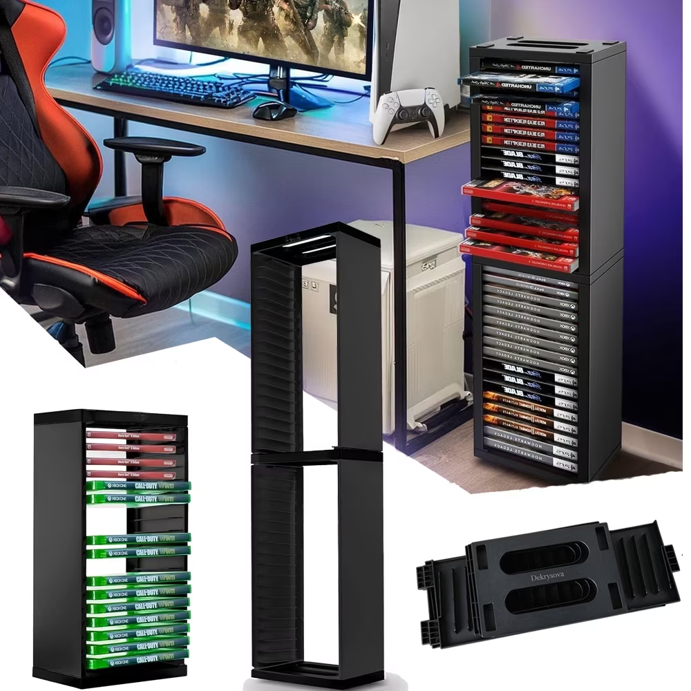 Dekrysova Universal Game Storage Tower – Stores 36pcs Video Game Discs, Game Holder Rack for PS5/ PS4/ PS3/ Xbox Series S, Universal Game Disc Holder