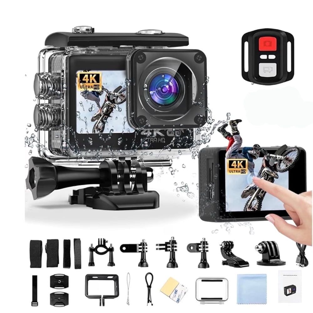 Yolispa 4K Action Camera, 30fps Ultra HH Video 20MP Photo EIS Stabilization, WiFi App Control,170° Wide Angle, Waterproof 30M Underwater Camera with Accessories Kit
