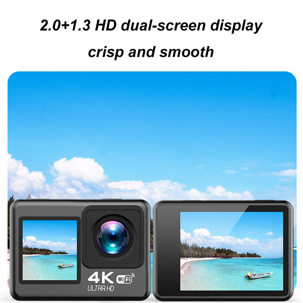 Yolispa 4K Action Camera, 30fps Ultra HH Video 20MP Photo EIS Stabilization, WiFi App Control,170° Wide Angle, Waterproof 30M Underwater Camera with Accessories Kit
