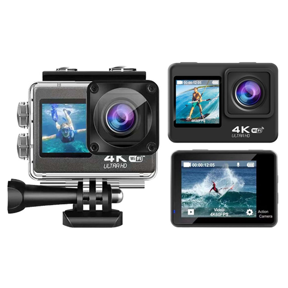 Yolispa 4K Action Camera, 30fps Ultra HH Video 20MP Photo EIS Stabilization, WiFi App Control,170° Wide Angle, Waterproof 30M Underwater Camera with Accessories Kit