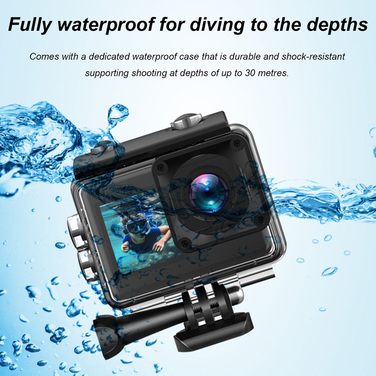 Yolispa 4K Action Camera, 30fps Ultra HH Video 20MP Photo EIS Stabilization, WiFi App Control,170° Wide Angle, Waterproof 30M Underwater Camera with Accessories Kit