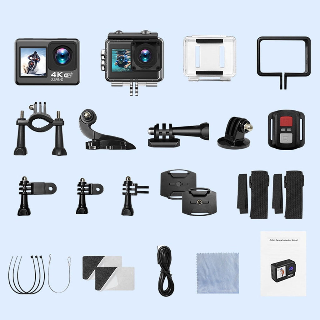 Yolispa 4K Action Camera, 30fps Ultra HH Video 20MP Photo EIS Stabilization, WiFi App Control,170° Wide Angle, Waterproof 30M Underwater Camera with Accessories Kit